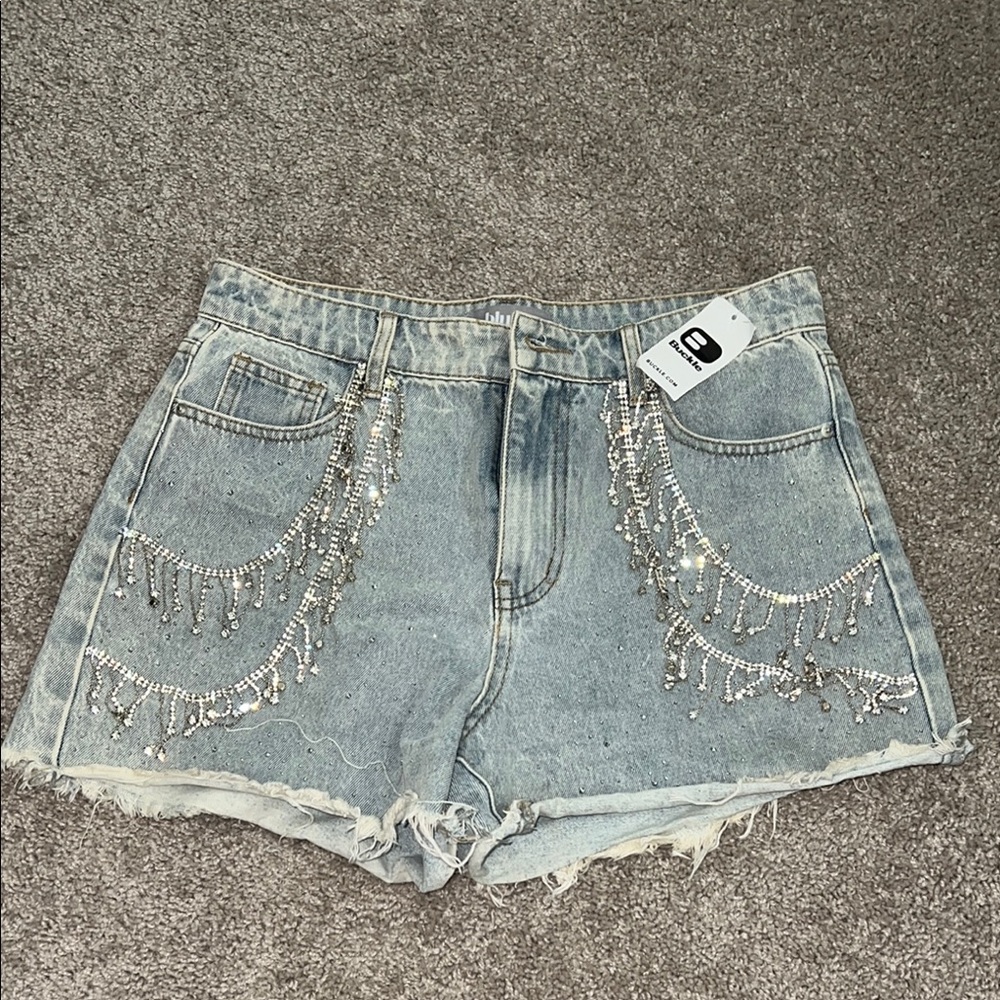 Buckle (blue b) Rhinestone denim shorts
